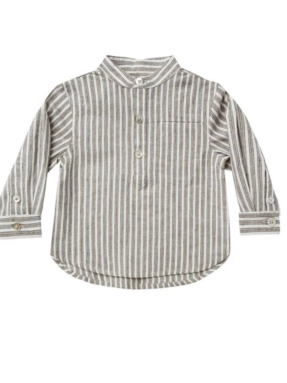Rylee & Cru MASON SHIRT / RAILROAD STRIPE Band-Collar Gray & White 8/9Y NWT